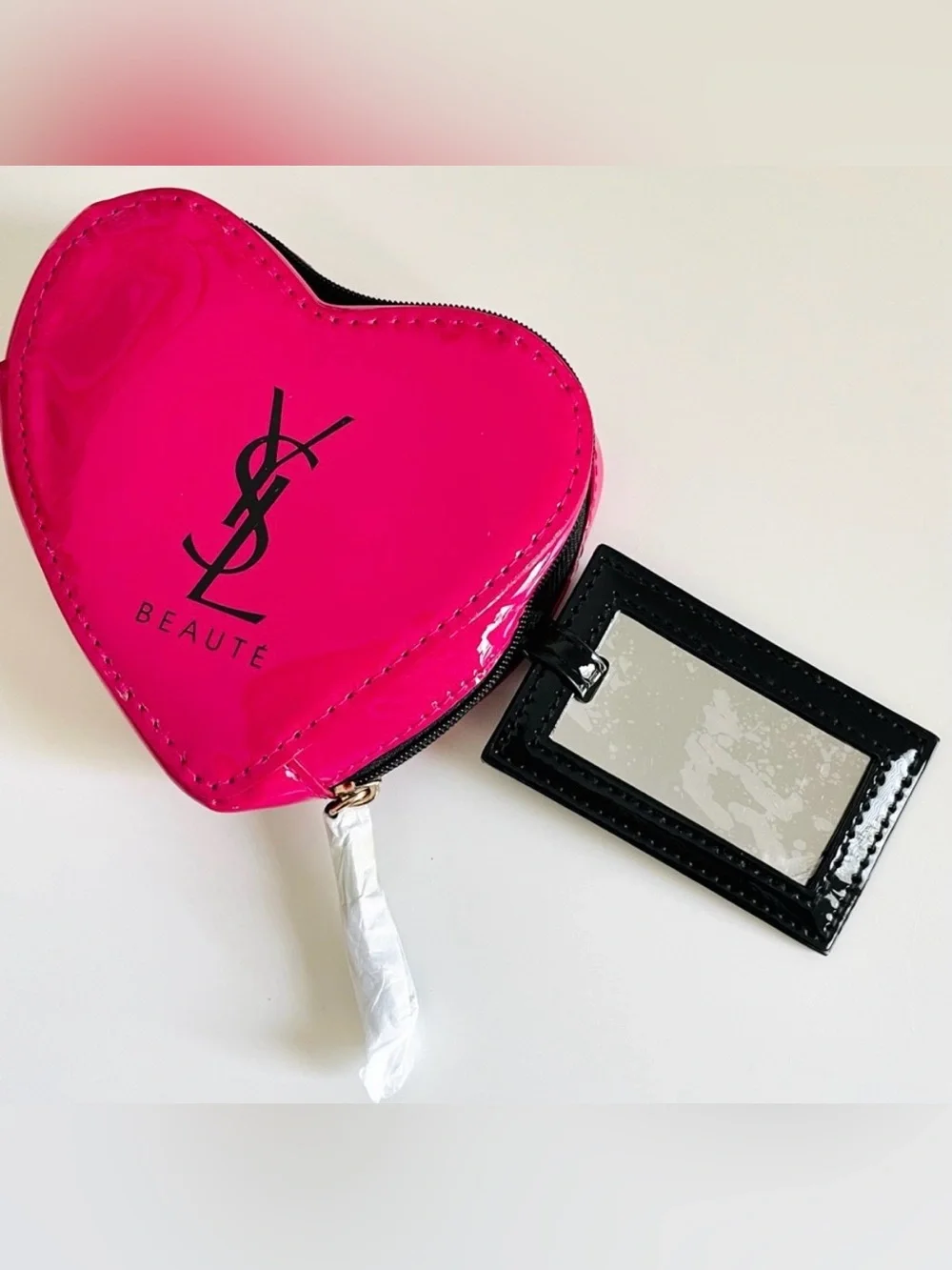 YSL Heart Shaped Make up Pouch With Mirror